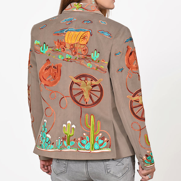 ADBZ070 American Darling Grey Fabric Blazer Jacket Western Wagon Cactus Embroidery