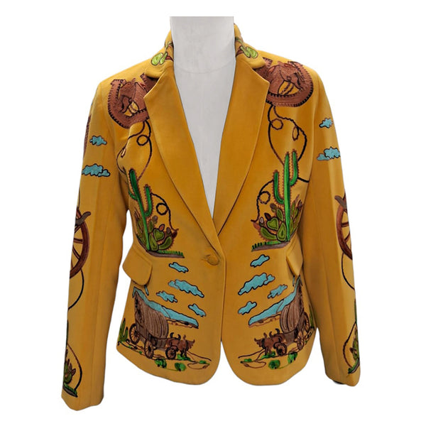 ADBZ071 American Darling Yellow Fabric Western Embroidered Wagon Blazer Jacket