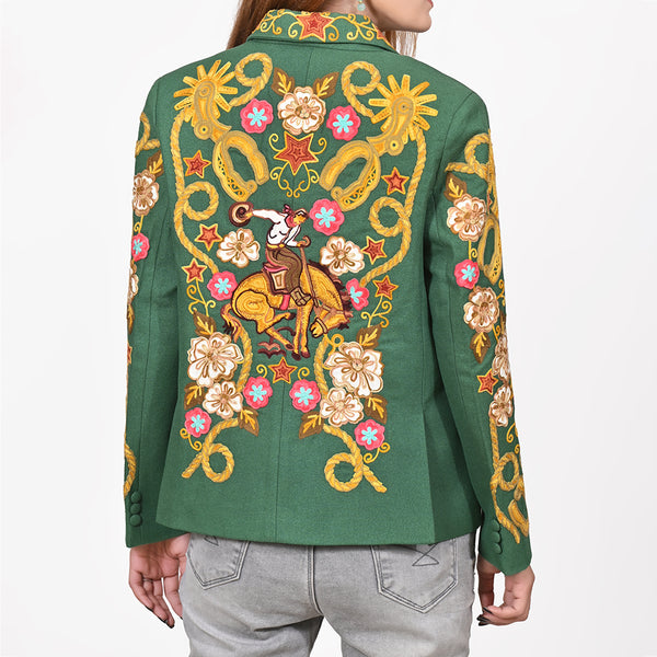 ADBZ075 American Darling Green Fabric Blazer Bronco Floral Embroidery Western Jacket