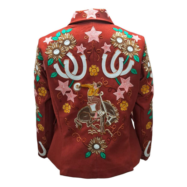 ADBZ076 American Darling Rust Fabric Blazer Jacket Sunflower Bronco Embroidery