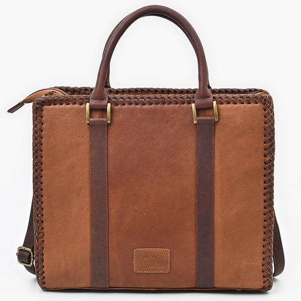 ADBGM854 American Darling Western Leather Tote Bag with Hair-On Cowhide and Braided Accents