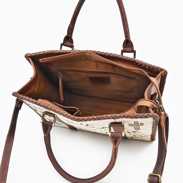 ADBGM854 American Darling Western Leather Tote Bag with Hair-On Cowhide and Braided Accents