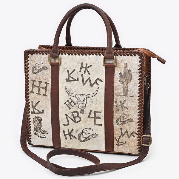 ADBGM854 American Darling Western Leather Tote Bag with Hair-On Cowhide and Braided Accents