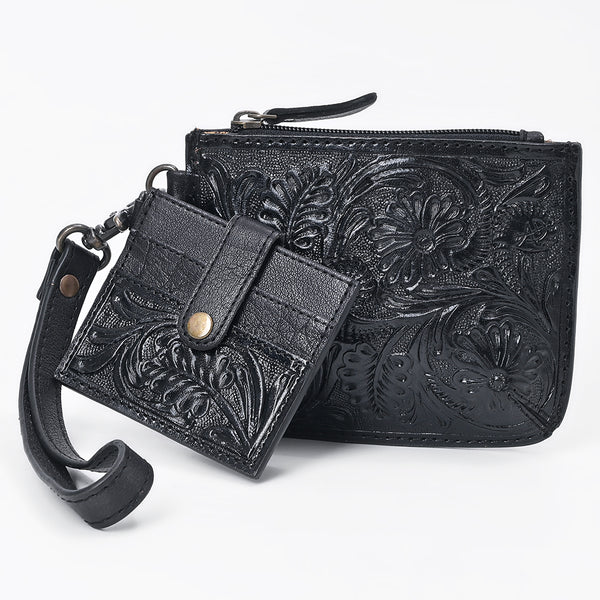 ADBG1896 American Darling Western Leather Coin Purse with card holder - Hand-Tooled Floral Carved