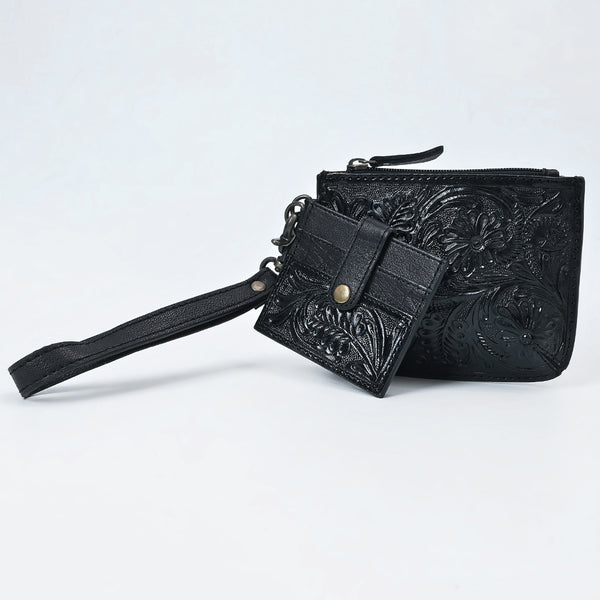 ADBG1896 American Darling Western Leather Coin Purse with card holder - Hand-Tooled Floral Carved