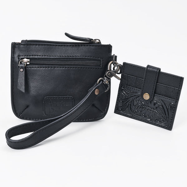 ADBG1896 American Darling Western Leather Coin Purse with card holder - Hand-Tooled Floral Carved