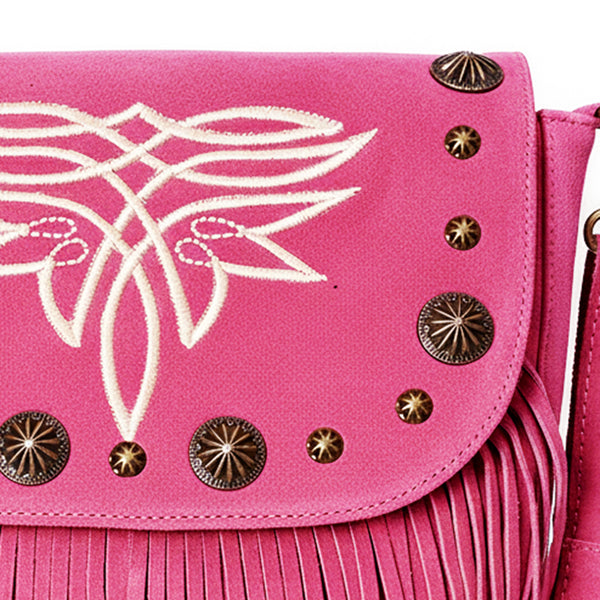 ADBGA836 American Darling Genuine Suede Leather Fringe Cross body Bag with Embroidery