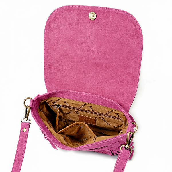 ADBGA836 American Darling Genuine Suede Leather Fringe Cross body Bag with Embroidery