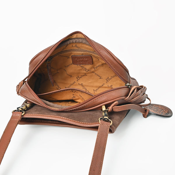 ADBGA999 American Darling Western Hand Tooled Floral Bucket Bag - Riveted Leather with Fringes