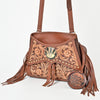 ADBGA999 American Darling Western Hand Tooled Floral Bucket Bag - Riveted Leather with Fringes