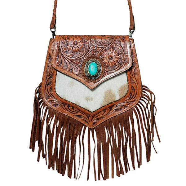 ADBGZ943 Crossbody Hair on Hand Tooled Genuine Leather Women Bag