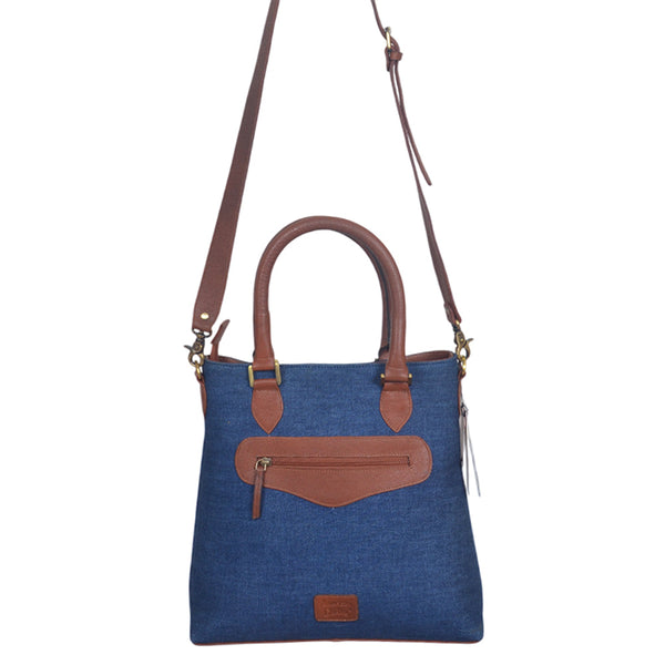 ADBGA1039 Crossbody Hand Tooled Denim Fabric Genuine Leather Women Bag