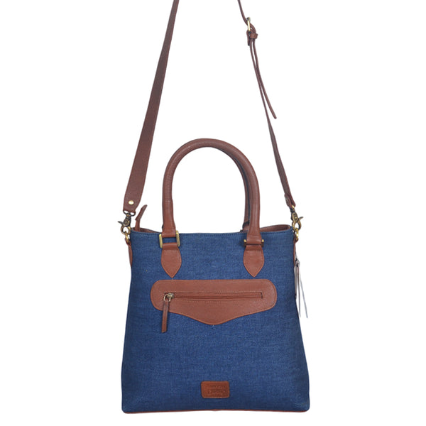 ADBGA1039 Crossbody Hand Tooled Denim Fabric Genuine Leather Women Bag