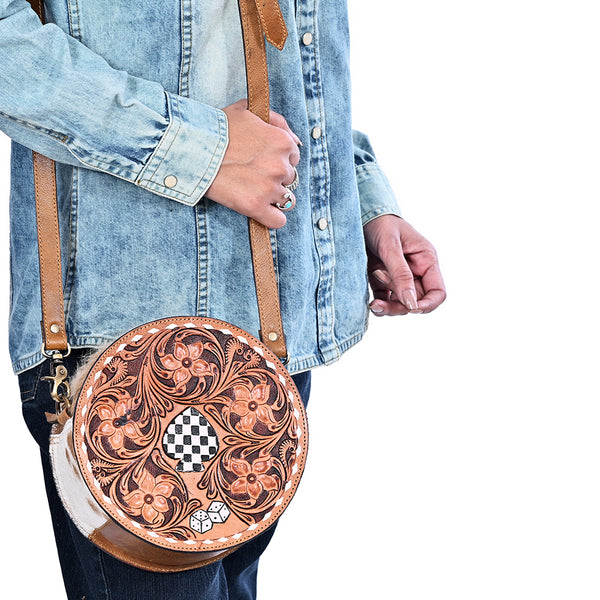 OHA161 Canteen Hair on Genuine Western Leather Women Bag