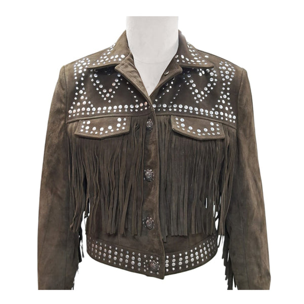 ADJKT099 American Darling Genuine Leather Studded Fringe Western Jacket