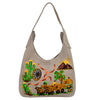 ADBGA1102 Genuine Suede Western Hobo Bag with Pioneer Wagon & Cactus Embroidery