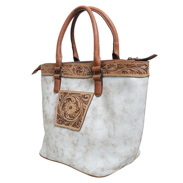 ADBGZ1078 American Darling Hand Tooled Genuine Leather Western Floral Tote Purse