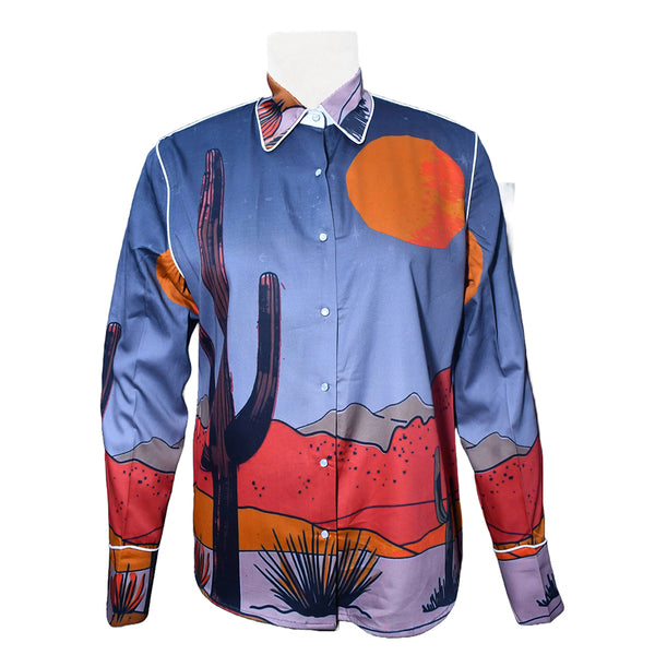 ADSH085 American Darling 100% Satin Cotton Desert Print Western Shirt