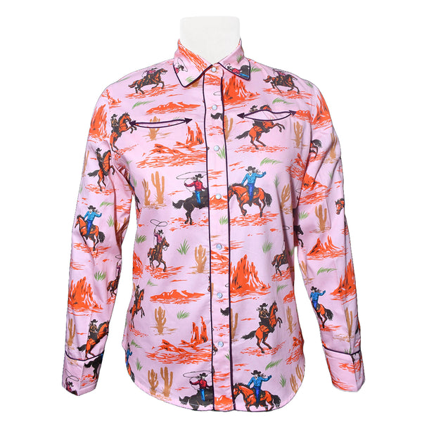ADSH087 American Darling Printed Satin Cotton Cowboy Rodeo Country Button Down Shirt