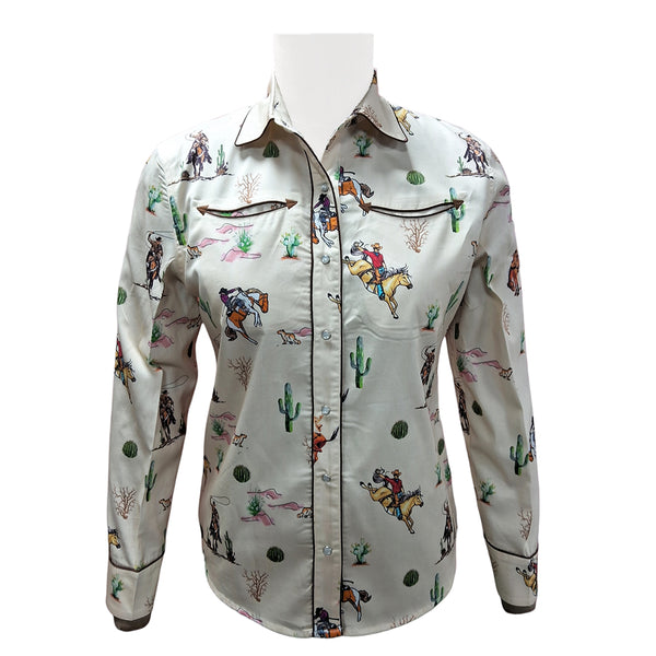 ADSH093 American Darling 100% Satin Cotton Western Rodeo Print Button Down Shirt