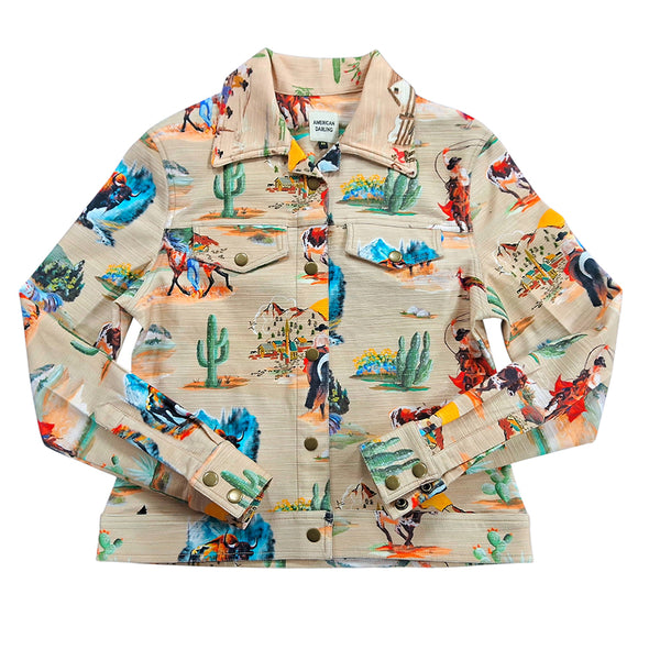 ADSH098 American Darling Cotton Lycra Western Bison Print Shirt Jacket