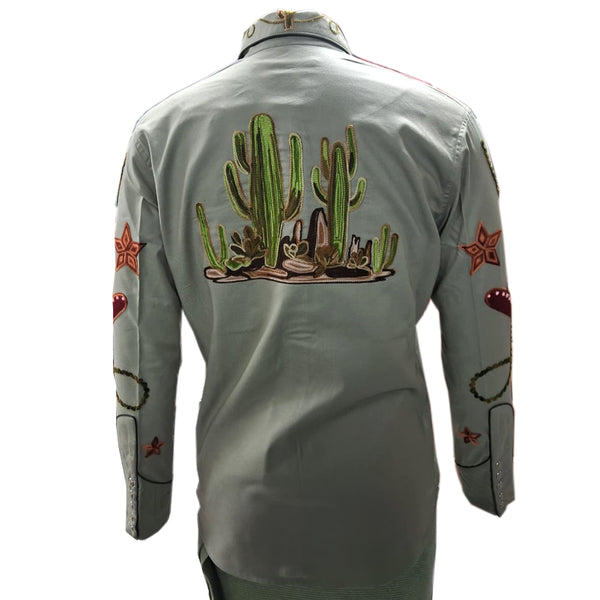 ADSH044 American Darling Olive Green Western Embroidered Apparel Shirt with Desert Motif