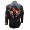 ADSH068 American Darling Black Western Apparel - Embroidered Satin Cotton Floral Butterfly Shirt