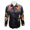 ADSH068 American Darling Black Western Apparel - Embroidered Satin Cotton Floral Butterfly Shirt