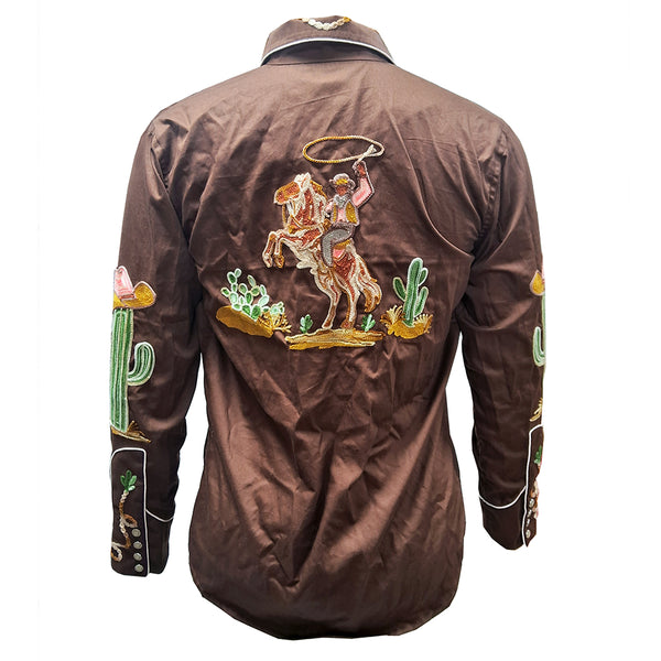 ADSH072 American Darling Brown Western Apparel - Embroidered 100% Twill Cotton Bull Skull Top