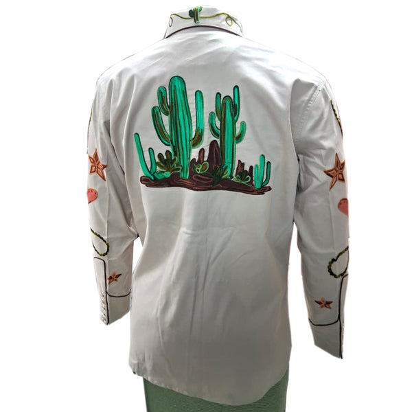 ADSH045 American Darling Ivory Western Apparel - Embroidered Cotton Lycra Cowboy Motif Shirt