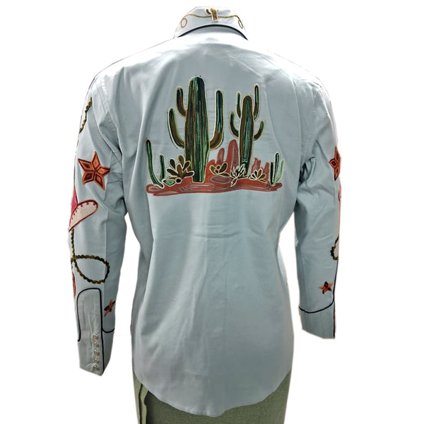 ADSH046 American Darling Green Western Apparel - Embroidered Cotton Lycra Cowboy Motif Shirt
