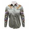 ADSH048 American Darling Saga Green Western Apparel - Embroidered Cotton Satin Butterfly Shirt