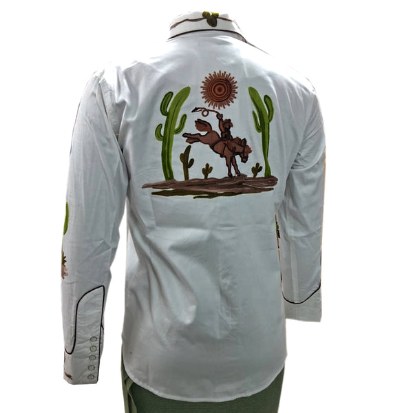 ADSH051 American Darling White Western Apparel - Embroidered Cotton Satin Horse Motif Shirt