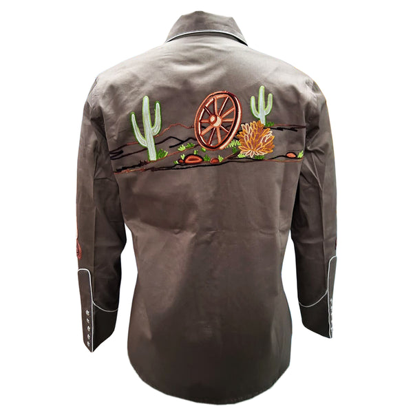 ADSH061 American Darling Earth Brown Western Apparel - Embroidered Cotton Twill Rodeo Top