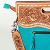 LC-ADBGS145DM2B Turquoise Embossed Western Tote - Tooled Leather Convertible Clutch Bag