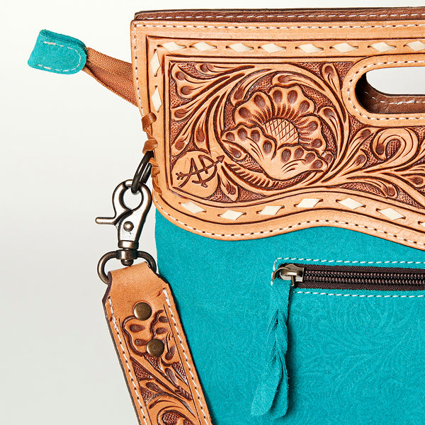 LC-ADBGS145DM2B Turquoise Embossed Western Tote - Tooled Leather Convertible Clutch Bag