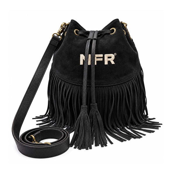 Official PRCA & NFR Licensed Collection Suede Fringe Western Bucket Crossbody Bag
