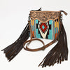 ADBG236 American Darling Woven Saddle Blanket Tooled Leather Fringe Crossbody