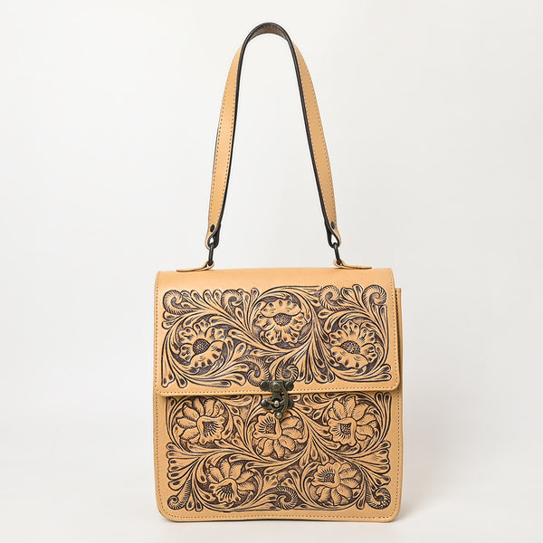 ADBGZ839 Natural Hand-Tooled Leather Briefcase Bag - Western Vintage Organizer