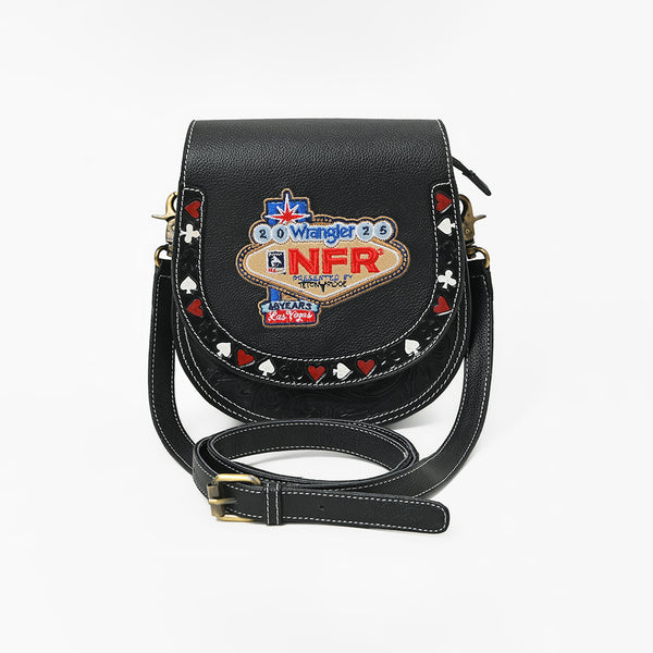 Official PRCA & NFR Licensed Collection® Genuine Leather Playing Card Motif Toolwork Accent Crossbody Bag