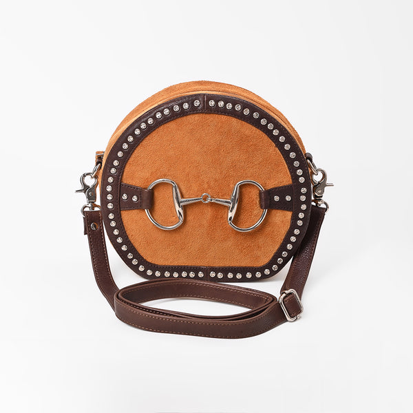 ADBGM977C American Darling Genuine Leather & Suede Studded Snaffle Bit Canteen Bag