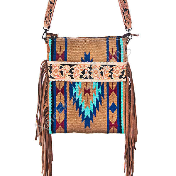 ADBG298 American Darling Hand Tooled Leather Saddle Blanket Crossbody