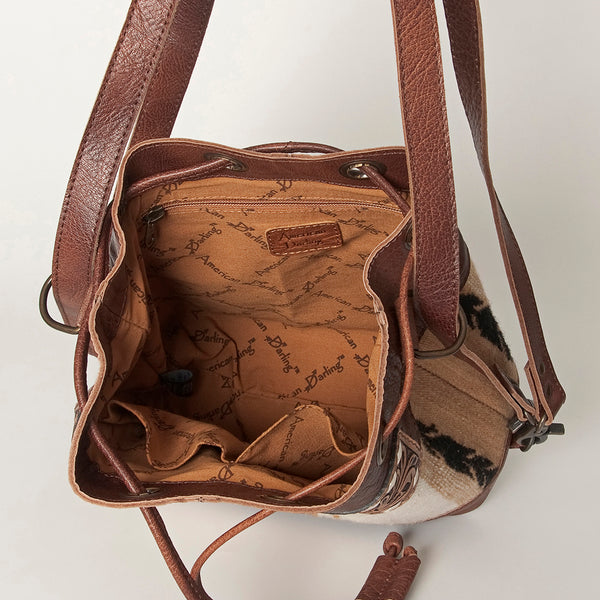 ADBG862 American Darling Hand Tooled Floral & Hand-Woven Saddle Blanket Leather Bucket Bag