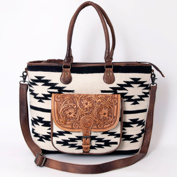 ADBG882 American Darling Western Tote Bag with Hand Tooled Floral and Hand-Woven Saddle Blanket
