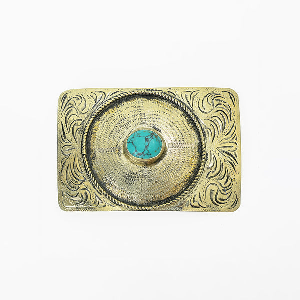 ADBKV118 Hand Engraved German Silver Western Belt Buckle with Turquoise Stones