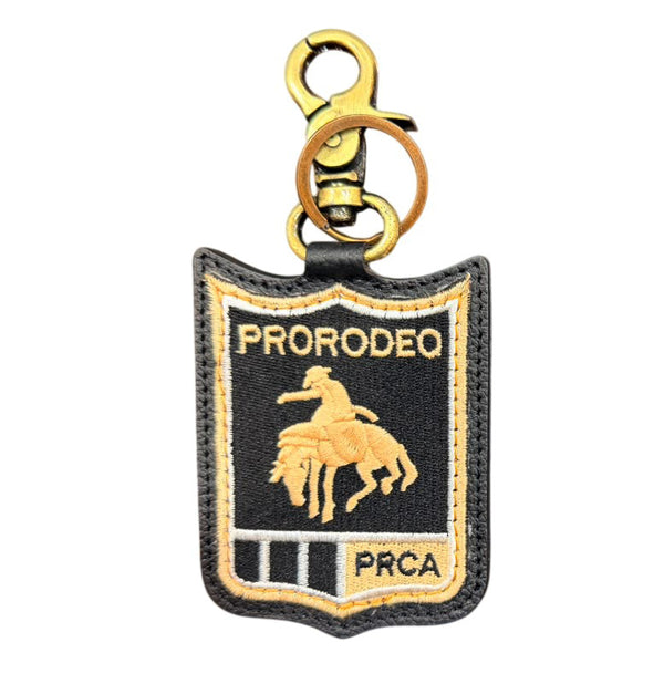 Official PRCA & NFR Licensed Collection® Cowboy Shield Black Leather Swivel Keychain Charm