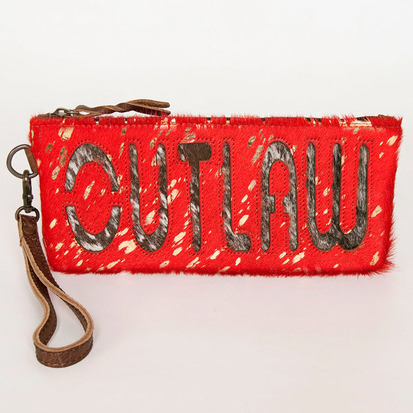 ADBG344 American Darling Western Leather Wristlet Bag with Hair-On Cowhide and Inlay