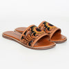 LC-ADFTE106A-8 Sunflower Tooled Leather Slide Sandals - Western Summer Slip-Ons by American Darling