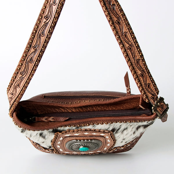 ADBG710 American Darling Western Cowhide Shoulder Bag with Turquoise Concho & Tooled Leather Strap