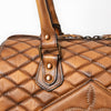 ADBGM596 Quilted Chestnut Brown Genuine Leather Barrel Duffel bag with Dual Handles & Strap